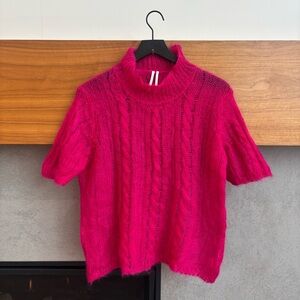 Anthropologie fuchsia mock neck with short sleeves sweater, Size XL